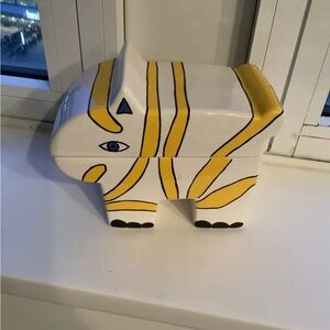 Anne Goodchild Pottery Porta Portugal Lidded Yellow Striped Zebra Trinket Jar